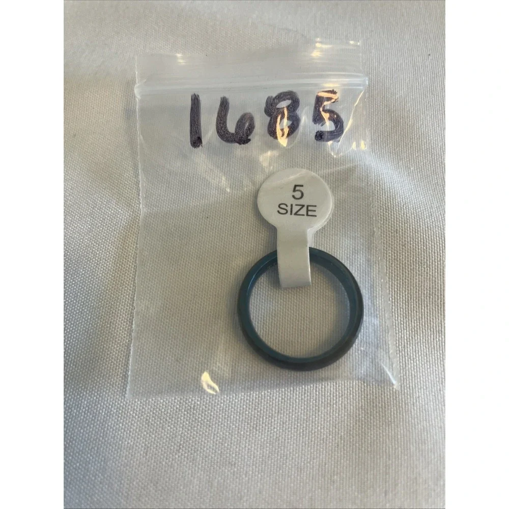 Black Brushed Titanium Ring Blue Interior 4mm Size 5 #1877